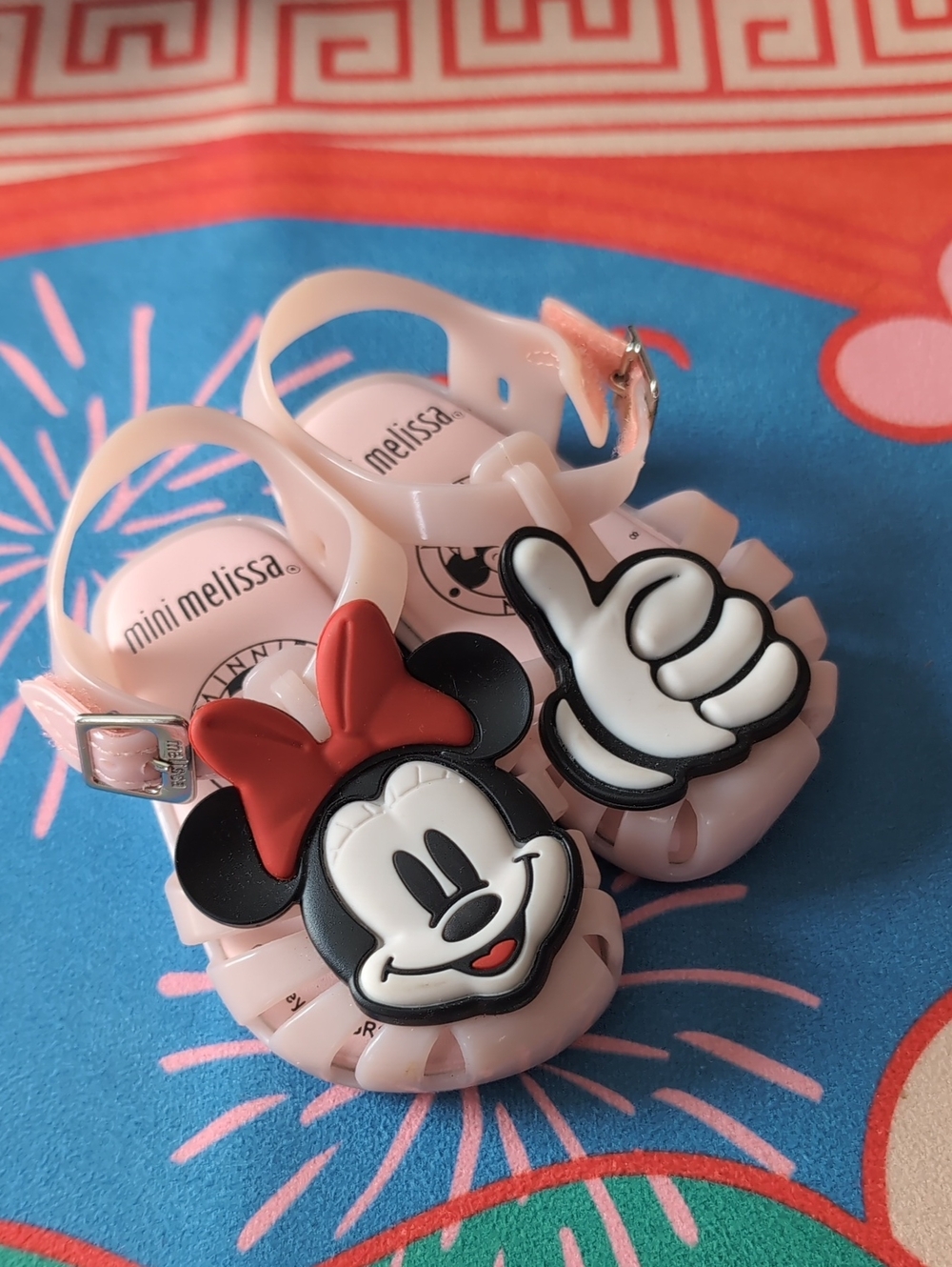 Mini Melissa Pink Jelly Sandals with Minnie Face and Thumbs Charm